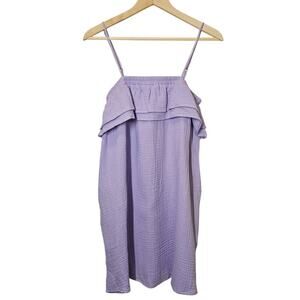 Hudson Gray Purple Ruffle Top Gauzy Swim‎ Cover-up Mini Cotton Dress Size Medium